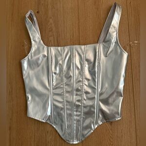 Fashion Nova Silver Satin Corset Top